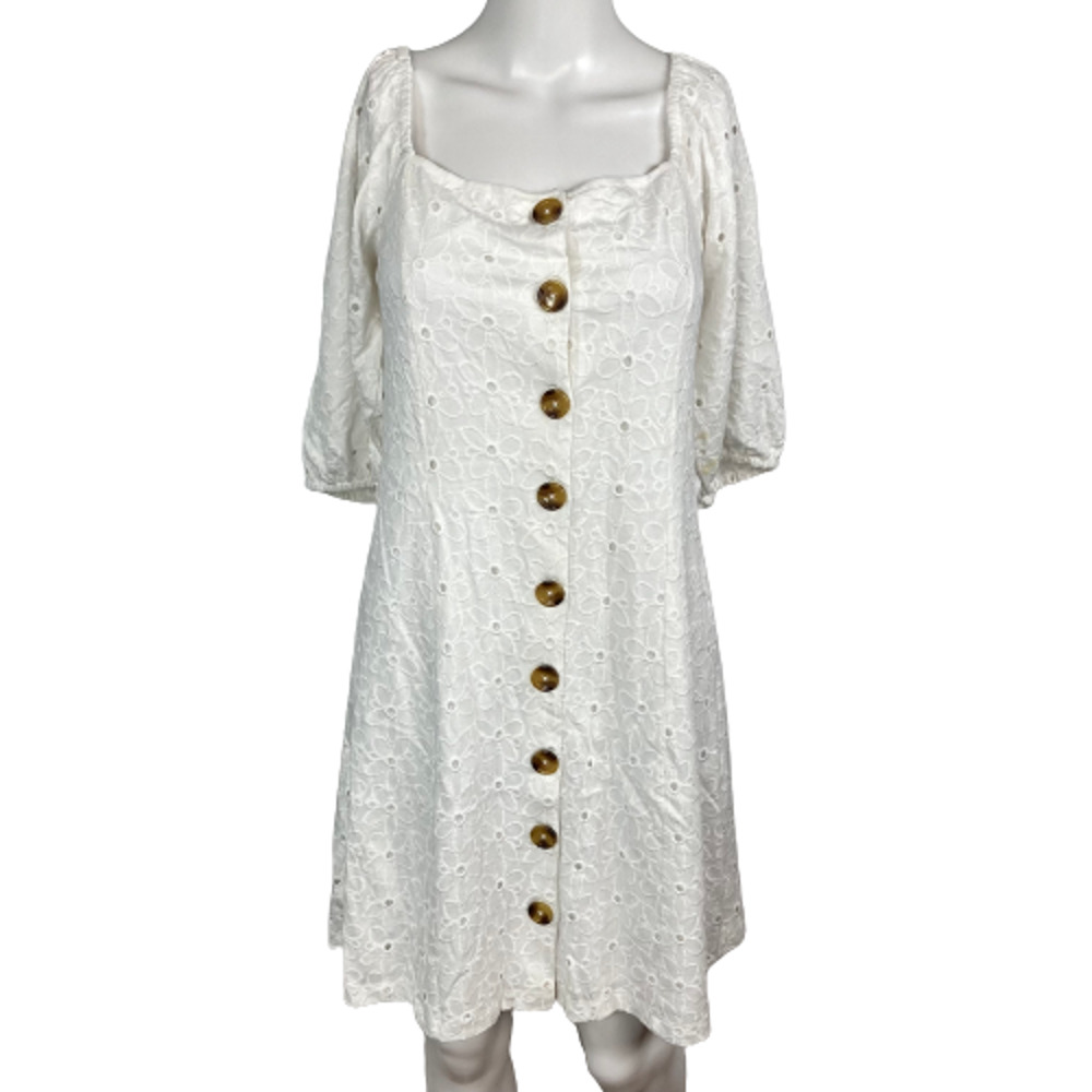NWT Asos Dress Womens Sz 10 White Cotton Button Short Sleeve Eyelet‎ Floral Lace